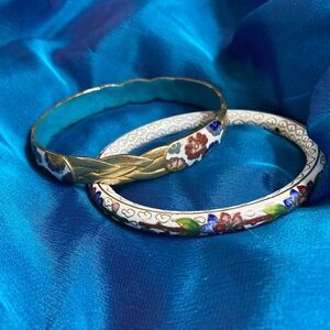 Vtg Cloisonné Bangle Bracelets, Set of 2